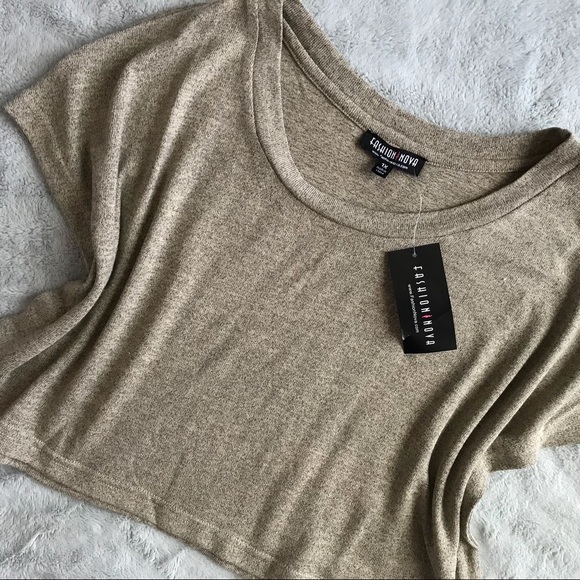 Fashion Nova Tops - NWT Fashion Nova Netflix & Chill Crop Top Khaki
